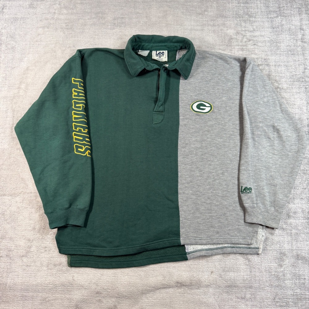 Green Bay Packers Sweatshirt Mens Large Green Split 1/4 Zip NFL Vtg Lee Sport